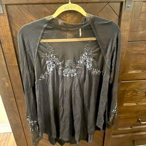 Free People Flowy Dressy Top w Lace/Mesh Inset size M